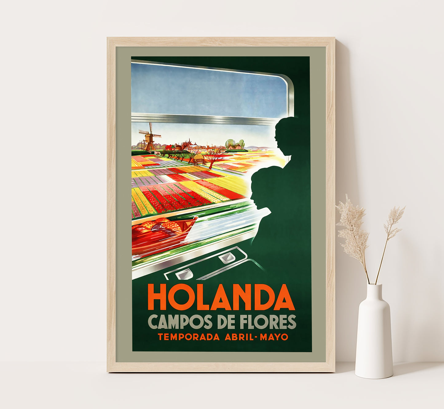 Campos de Flores, Holland vintage travel poster by unknown author, 1910-1955.