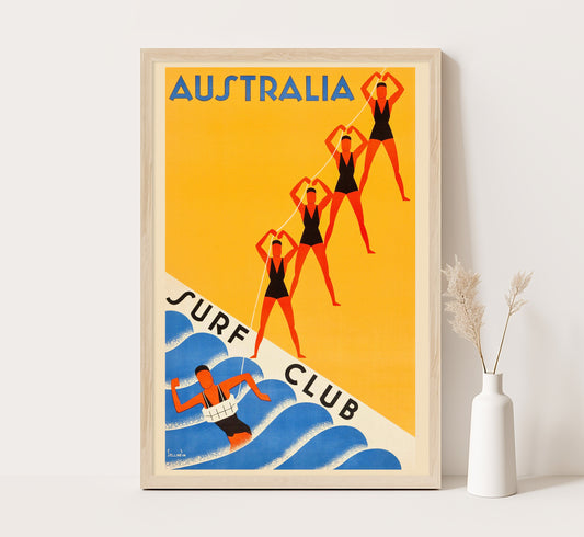 Australia Surf Club vintage travel poster by Sellheim, 1930s.