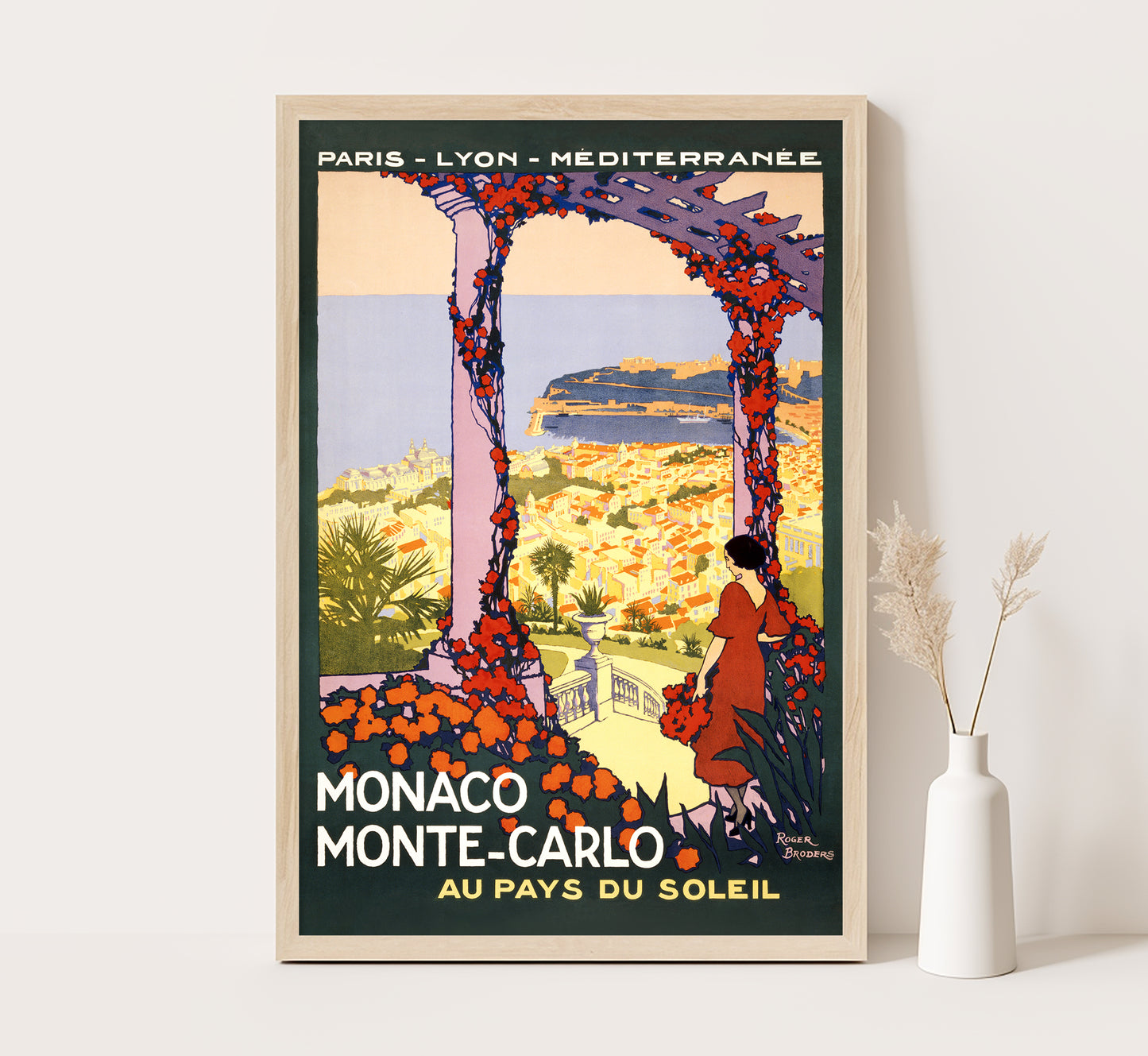 Pays du Soleil, Monaco, Monte Carlo vintage travel poster by Roger Broders, 1921.