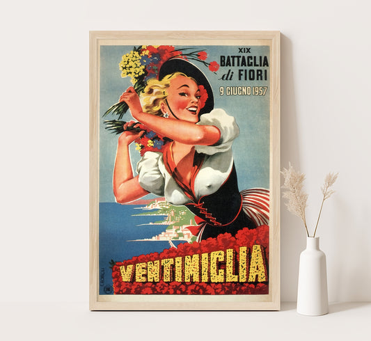 Ventimiglia Liguria, Italy vintage travel poster unknown author circa 1930s.