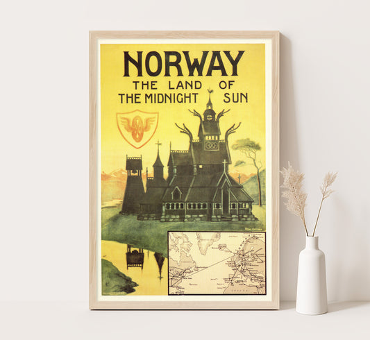 The Land Of The Midnight Sun, Norway vintage travel poster by Othar Holmboe, 1905.