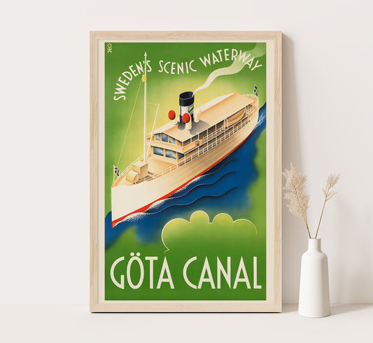 Gota Canal, Sweden vintage travel poster by Meyer & Köster, Västsvenska Kartonnage A.B., c. 1910-1959.