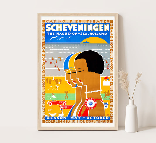 Scheveningen, The Hague, Netherlands vintage travel poster by Louis C. Kalff, 1920.