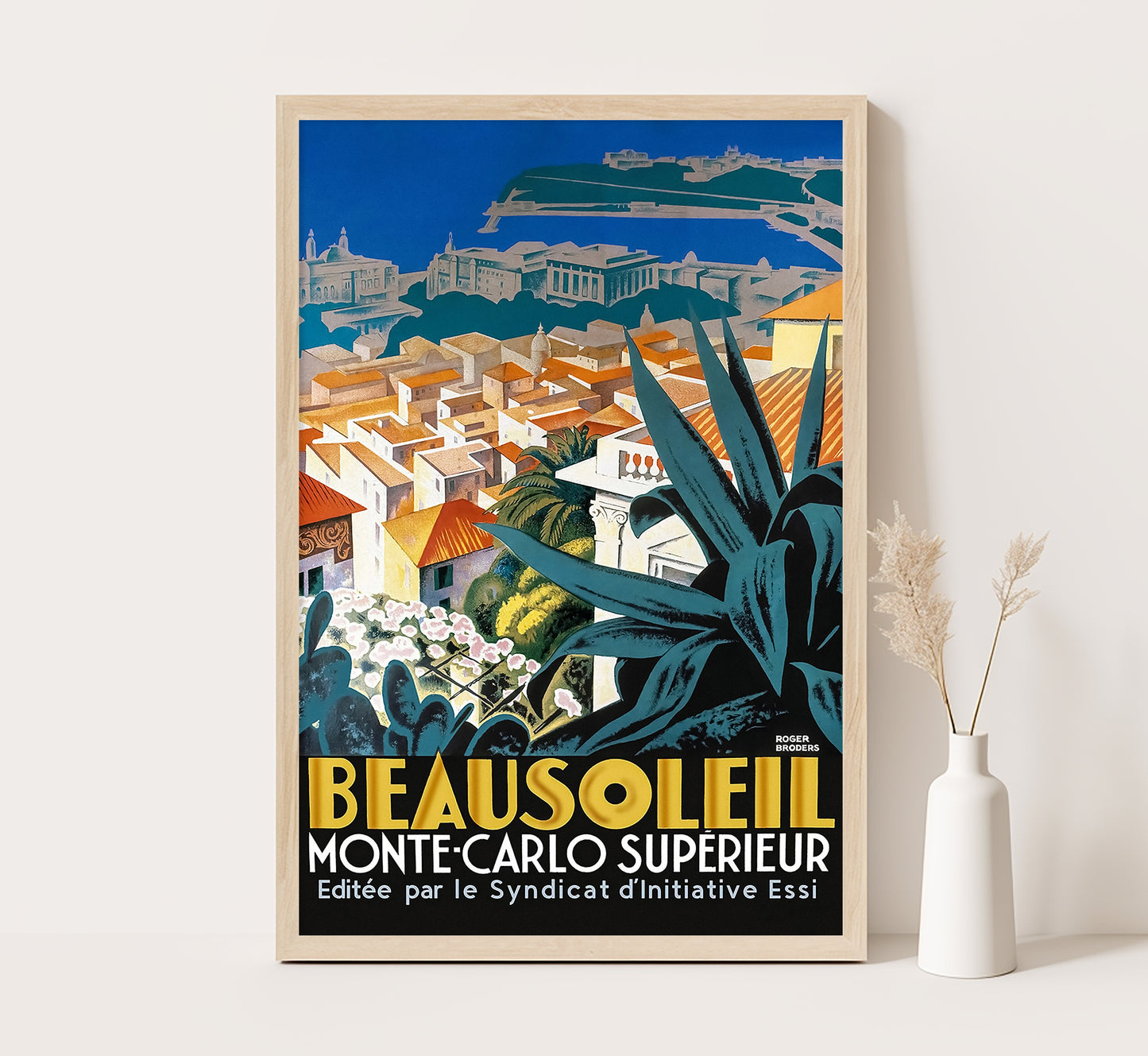 Beausoleil, Monaco, Monte-Carlo vintage travel poster by Roger Broders, 1928.