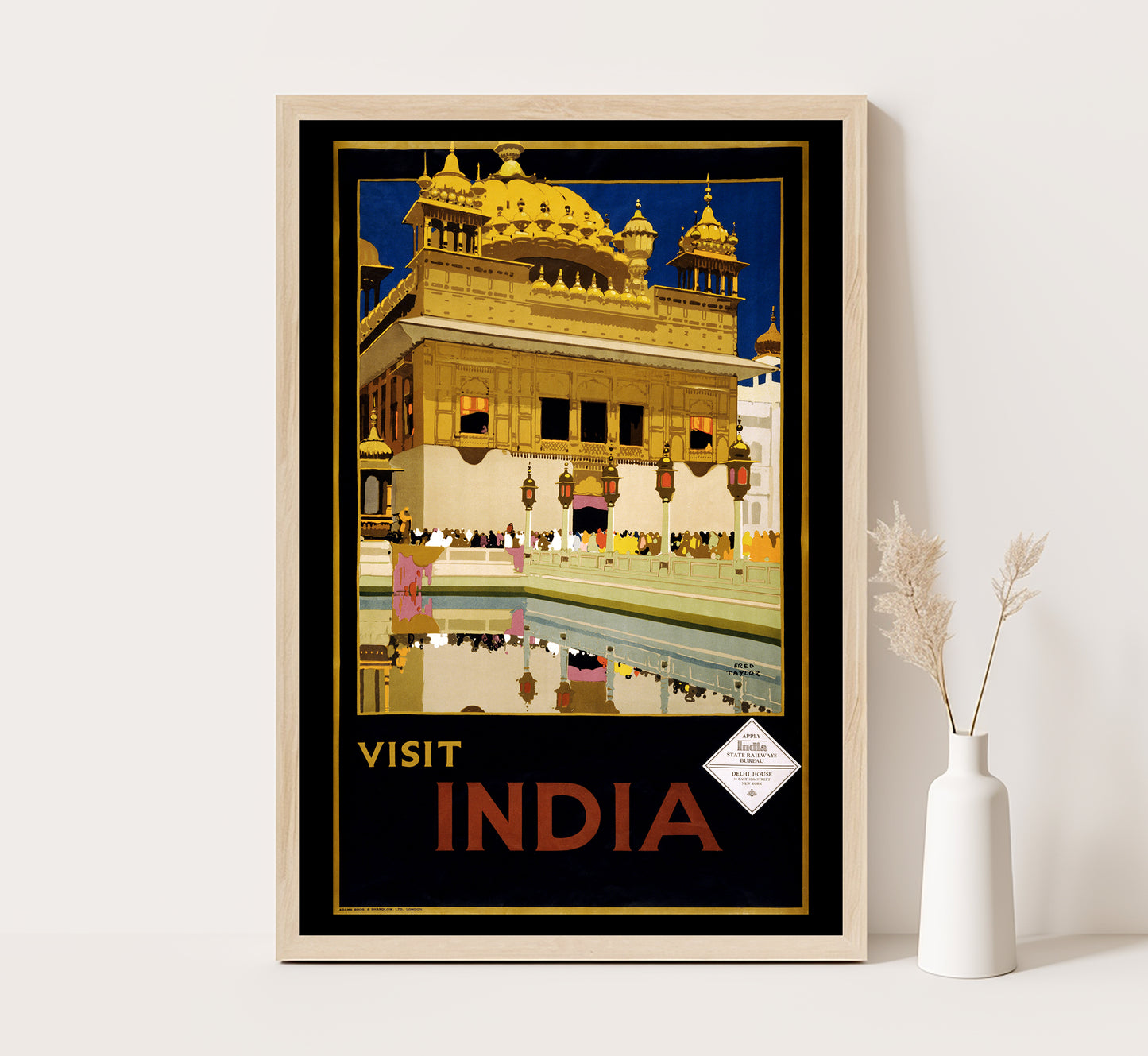 Visit India vintage travel poster by Fred Taylor, late 20s.