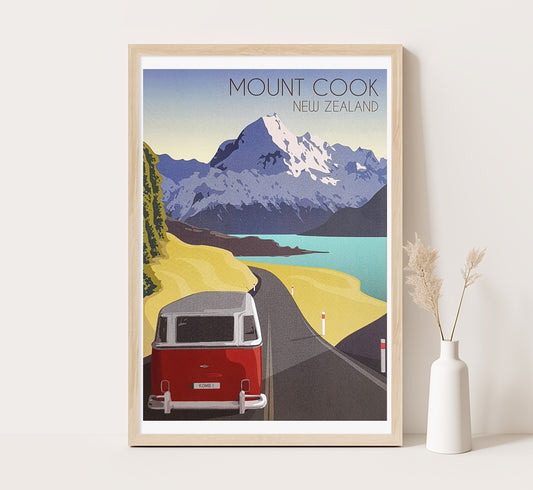 Mount Cook, New Zealand vintage travel poster by unknown author, 1910-1959.