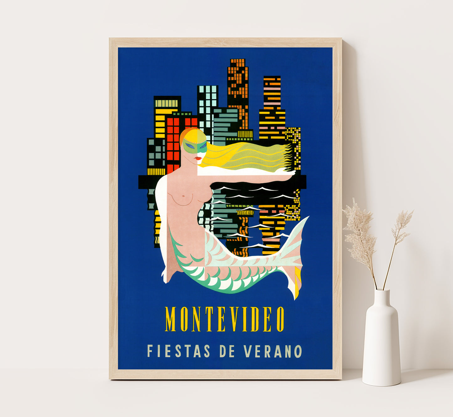 Uruguay, Montevideo vintage travel poster Fiestas de verano by L. Fayol, c. 1940s.