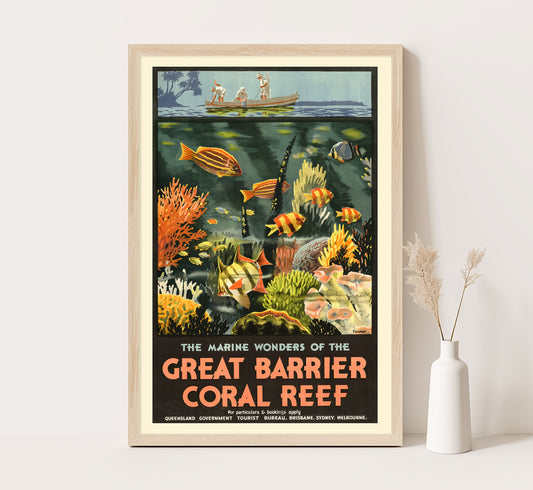 Great Barrier Reef, Australia vintage travel poster by Percival Albert Trompf, 30s.