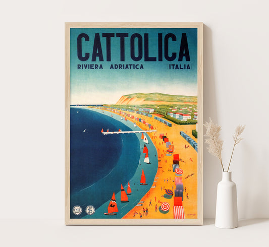 Cattolica, Rimini, Italy vintage travel poster by Gogliardo Ossani, c. 1939.