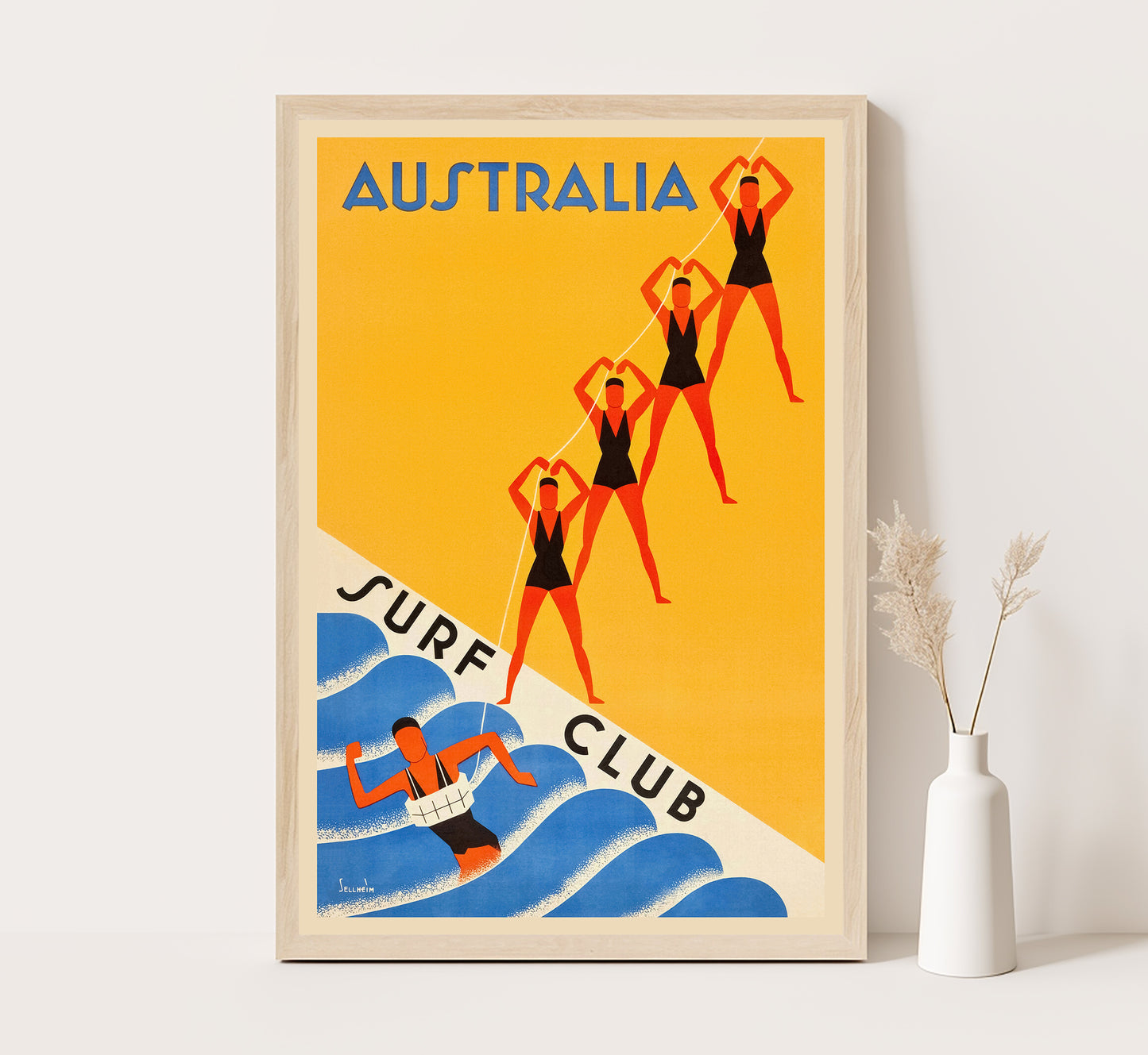 Australia Surf Club vintage travel poster by Sellheim, 1930s.