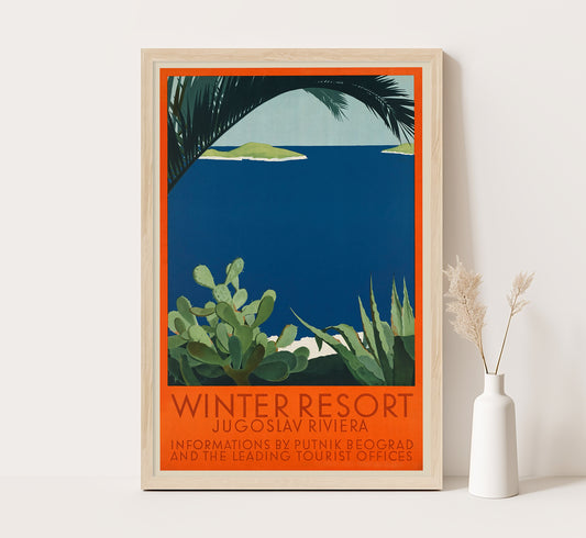 Winter resort, Jugoslav Riviera, Croatia vintage travel poster by Hans Wagula, 1910-1959.