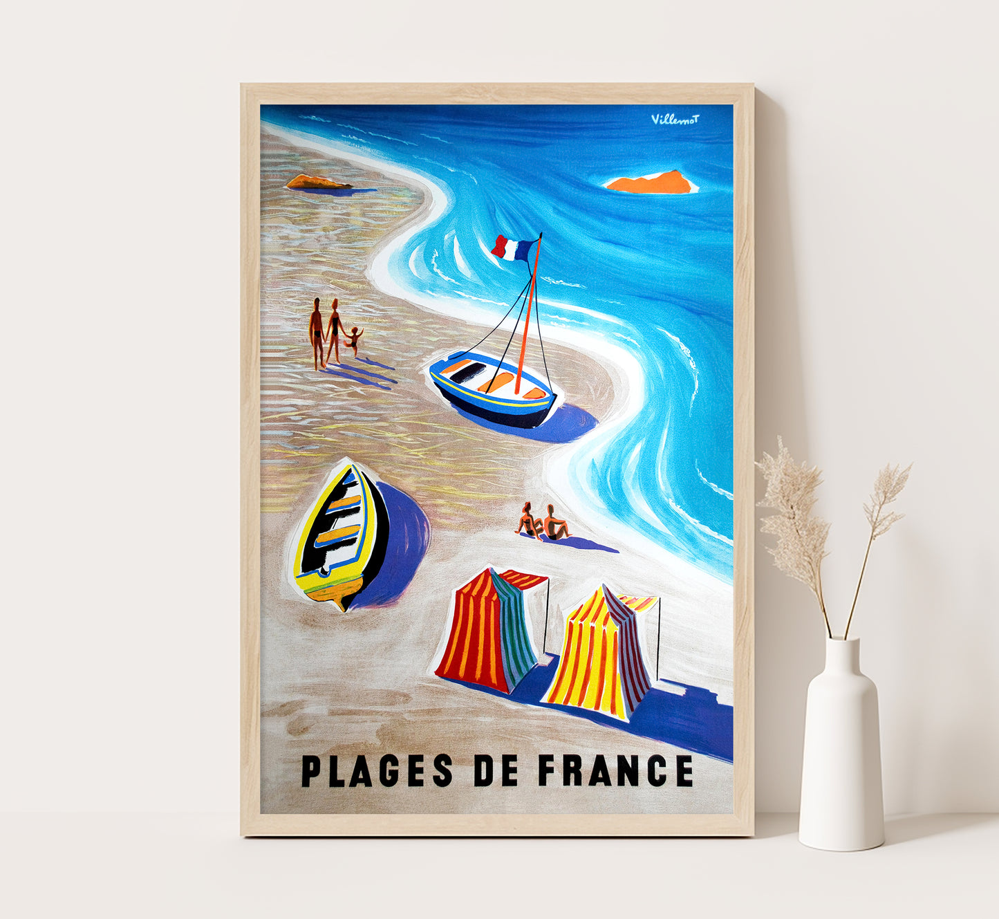 Plages de France, Cote D Azur France vintage travel poster by Villemot, 1930s.