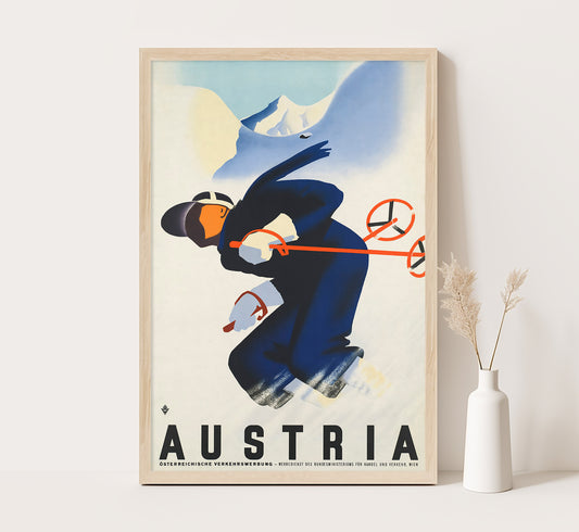 Ski Holidays in Austria vintage travel poster Paul Kirnig, 1910-1959.