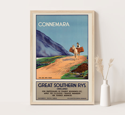 Connemara, The old bog road, Ireland vintage travel poster by I B Gray, 1910-1959.