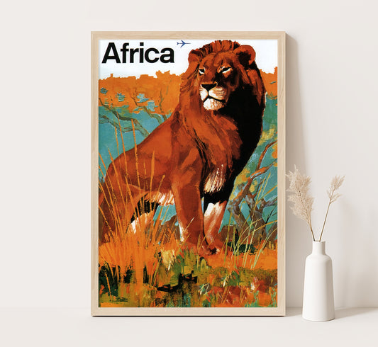 Lion in Africa vintage travel poster by unknown author, 1940s.