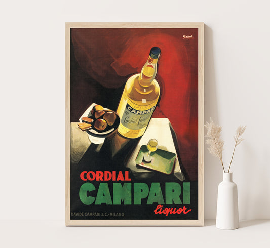 Cordial Campari liqueur vintage advertising poster by Leonetto Cappiello, c. 1921.