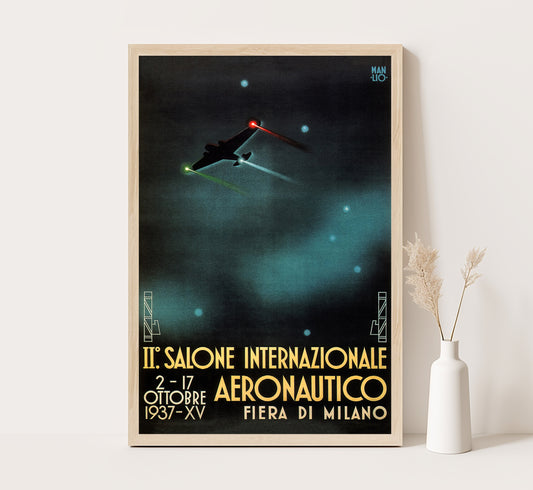 Milan, Italy, Aeronautics vintage travel poster by Parrini, c. 1937.