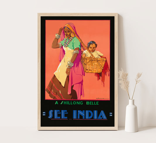A Shillong Belle, See India vintage travel poster by D. Newsome, 1910-1959.