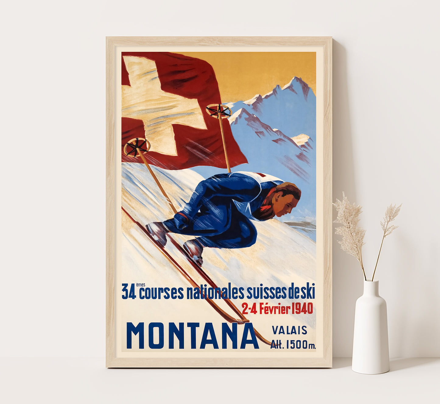 Extremely rare and highly collectable Crans Montana, Switzerland vintage travel  poster, c. 1940s.