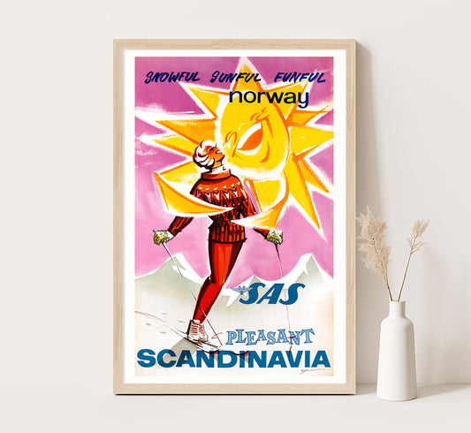 Pleasant Scandinavia, Norway vintage travel poster by unknown author, c. 1910-1955.