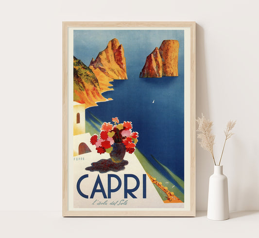 Capri, Italy vintage travel posters by Puppo, c. 1930s.