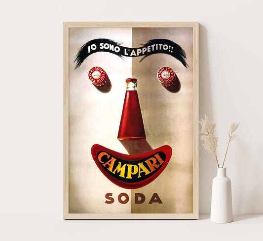 Io sono l'Appetito! The legendary Campari Soda vintage advertising poster, Vintage kitchen decor.