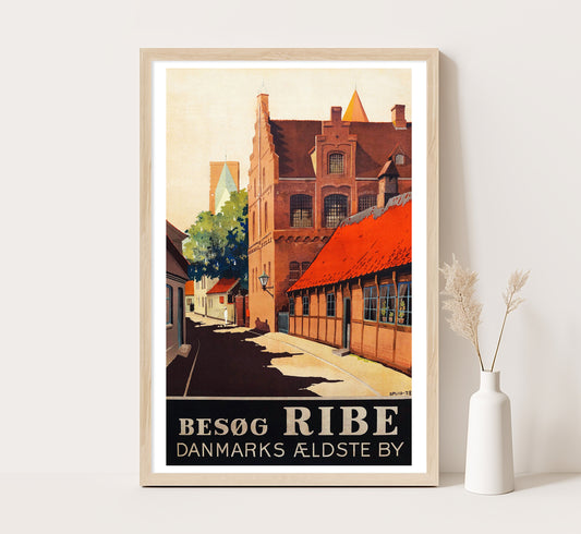 Besog, Ribe, Denmark vintage travel poster, Extra large wall art, Denmark travel wall art, up to 24x36 poster.