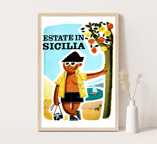 Estate in Sicilia, Sicily Italy vintage travel poster by unknown author, 1940s.