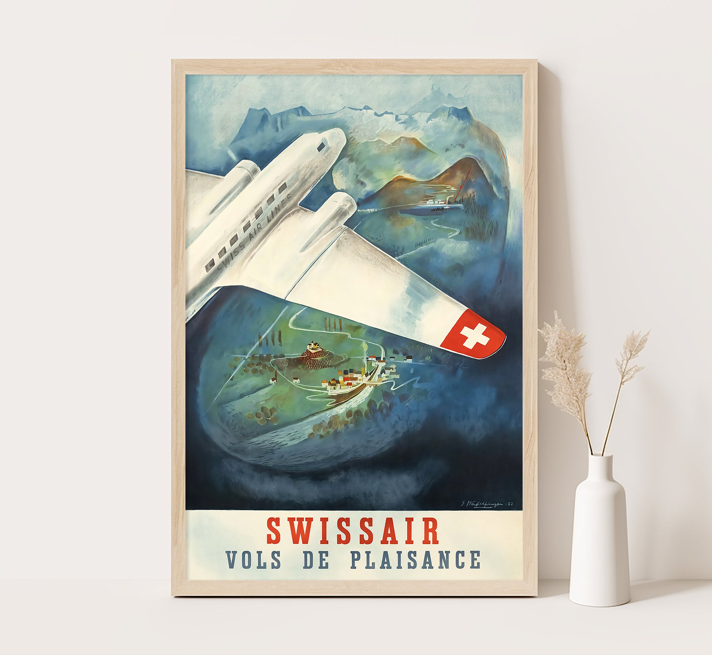 Swissair aviation poster, Switzerland vintage travel poster by unknown author, 1910-1959.