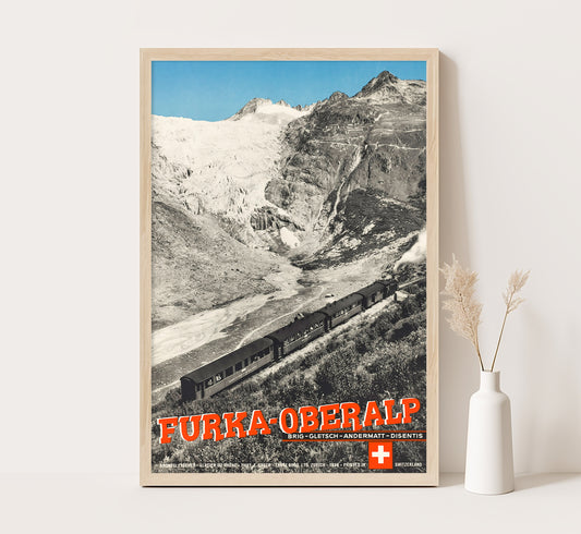 Furka Oberalp, Switzerland vintage travel poster by E. Gyger, 1936.