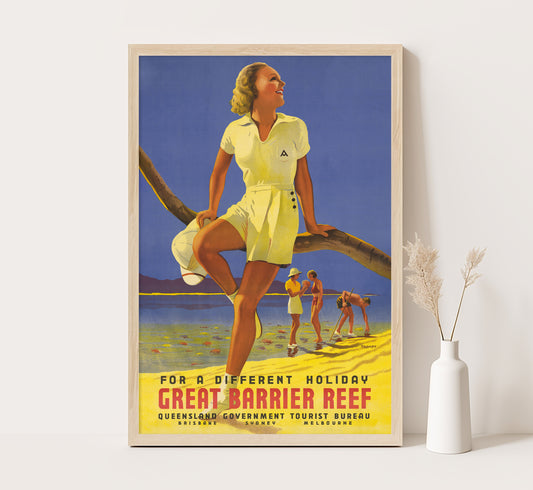 Holidays at Great Barrier Reef, Australian vintage travel poster by Percival Albert Trompf, late 20s.