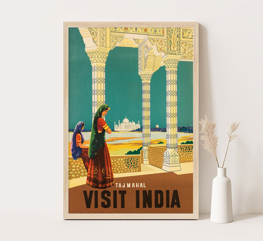 Taj Mahal, Visit India vintage travel poster by unknown author, 1910-1959.