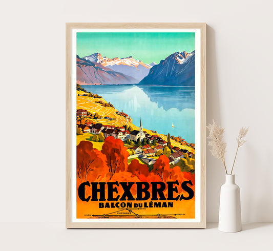 Chexbres falcon du Leman, Switzerland vintage travel poster by Johan Emil Muller, 1927.