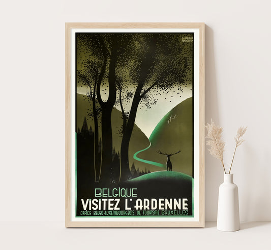 Ardenne, Belgium vintage travel poster by Edgar Lemaire, 1933.