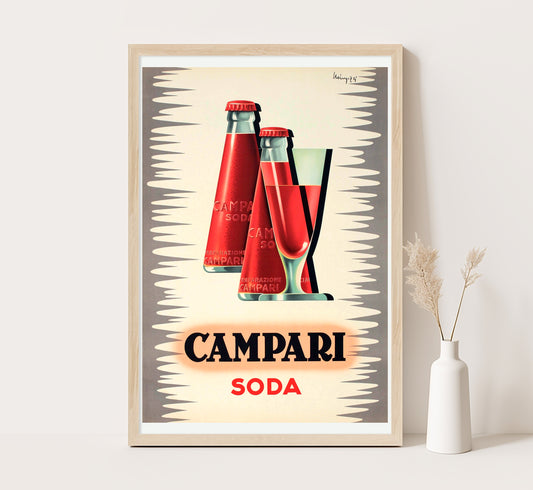 The legendary Campari Soda vintage advertising poster, Vintage kitchen decor, Extra Large wall art, up to 24x36 print.