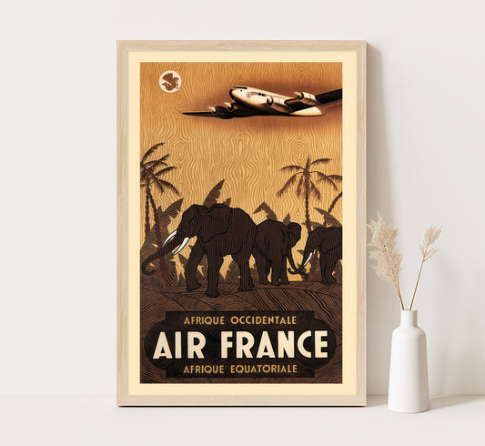 Air France to Africa vintage travel poster by Vincent Guerra, 1940s.