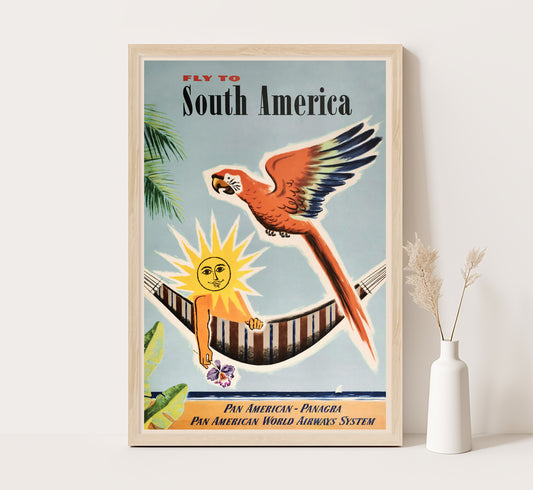 Fly to South America vintage travel poster by Jean Carlu , c. 1930s.
