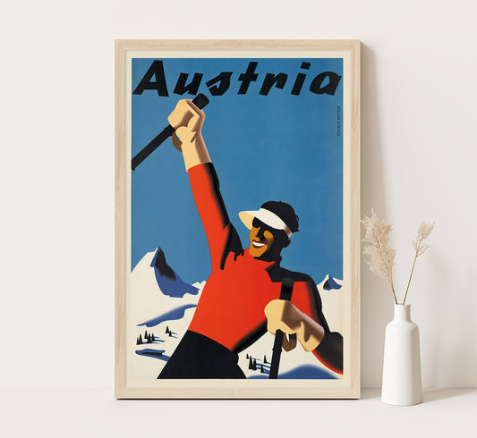 Ski Holidays in Austria vintage travel poster by Paul Kirnig, 1910-1959.