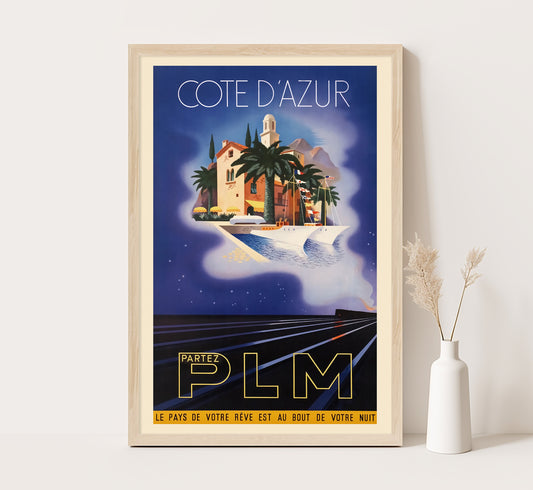 Cote d'Azure, France vintage travel poster by Roland Hugon, c. 1937.