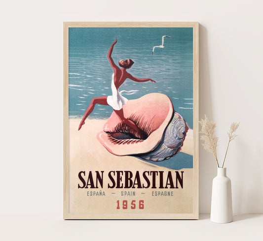 San Sebastian Spain Vintage Travel Poster by Unknown Author circa 1956.