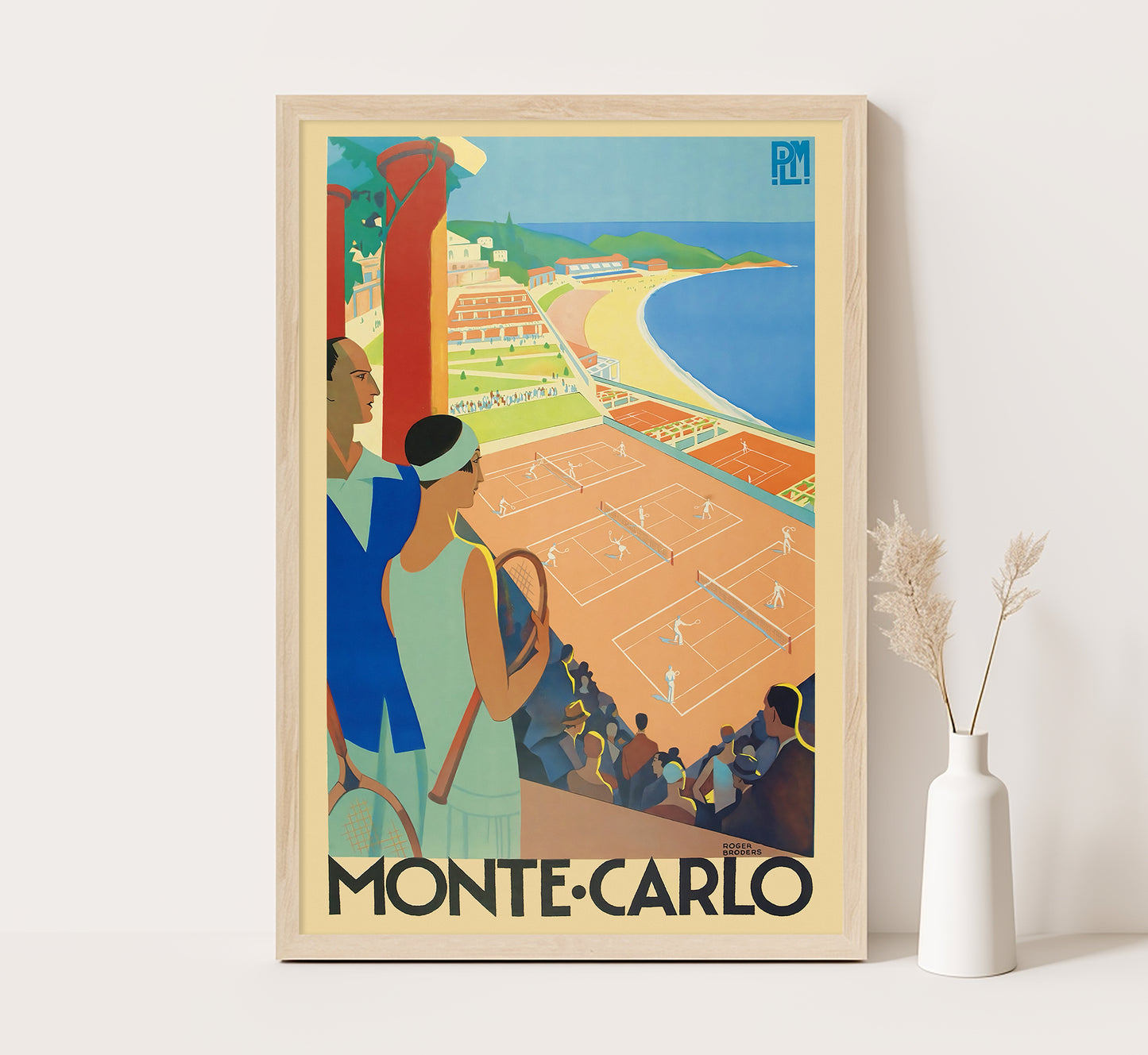 Monaco, Monte Carlo, tennis courts vintage travel poster by Roger Broders, c. 1920.