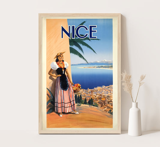 Nice, Cote d'Azure, France vintage travel poster by Vincent Guerra, c. 1940.