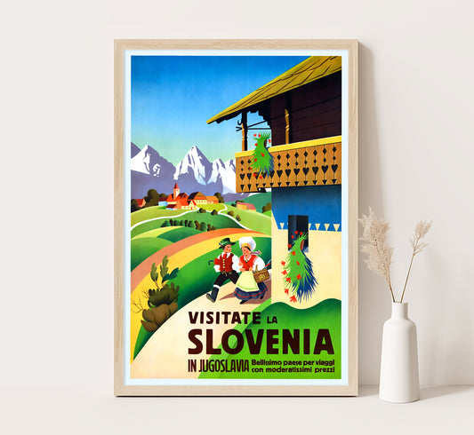 Visit Slovenia vintage travel poster by Rudolf Gorjup, 1938.