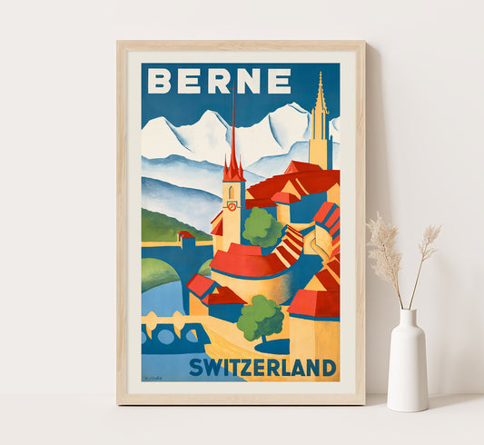 Bern, Switzerland vintage travel poster by H. Schär, 1910-1959.