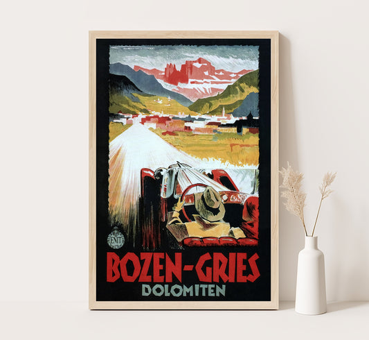 Bolzano Dolomites Italy Vintage Travel Poster ENIT Bozen-Gries Dolomiten by Franz Lenhart, 1934.