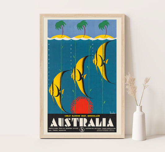 Great Barrier Reef, Queensland, Australian vintage travel poster by Sellheim, c. 1930-1939.