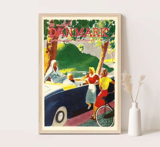 Denmark Vintage Travel Poster, We Meet in Denmark - This summer Holiday Country.