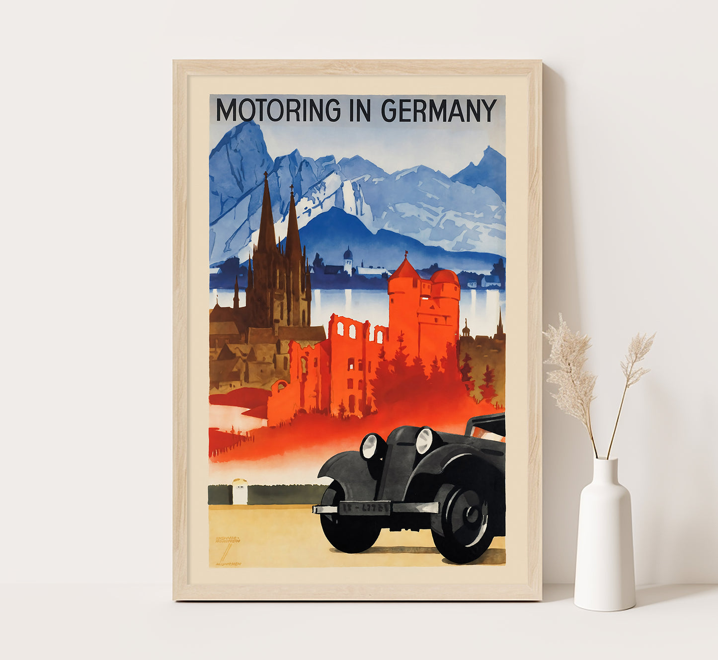 Motoring in Germany vintage travel poster by Ludwig Hohlwein, c. 1910-1959.