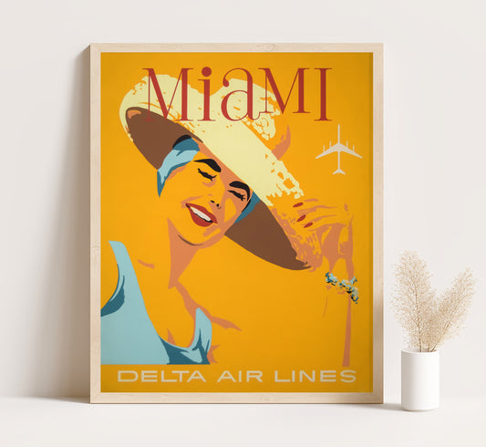 Miami Delta Airlines vintage travel poster by unknown author, c. 1910-1955.