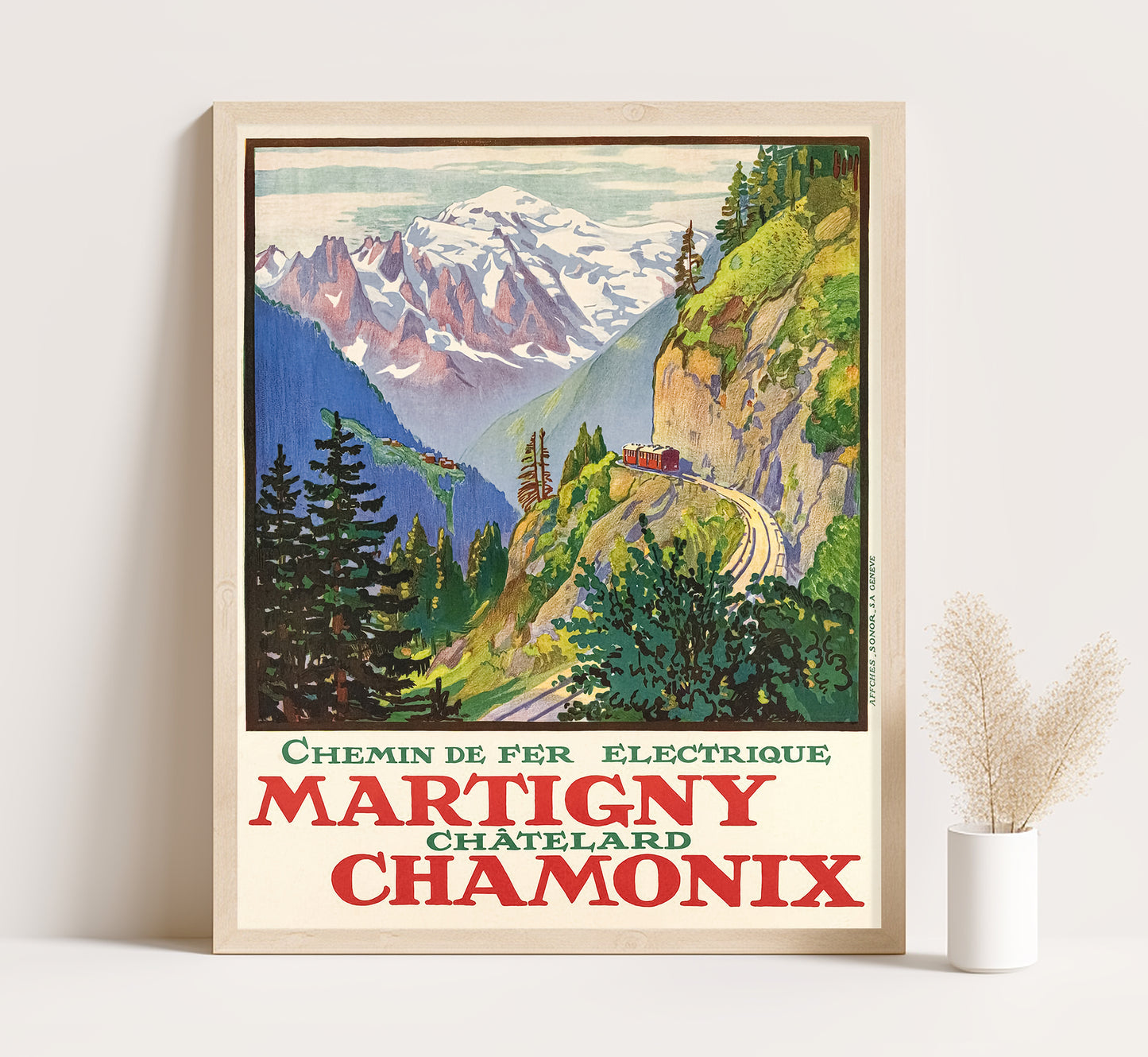 Extremely rare Martigny Chamonix, Switzerland vintage travel poster by unknown author, c. 1930.